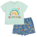 imagikids Rainbow Girls T-Shirt and Chambray Shorts Outfit Set Toddler to Big Kid Sizes