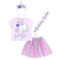 imagikids Unicorn Birthday Girl Outfit Shirt, Tutu Skirt, Headband & Sash Set Toddler to Big Kid Sizes
