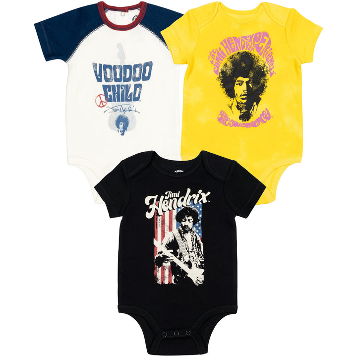 Jimi Hendrix 3 Pack Short Sleeve Bodysuits