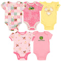 John Deere Farm Baby Girls 5 Pack Bodysuits Newborn to Infant