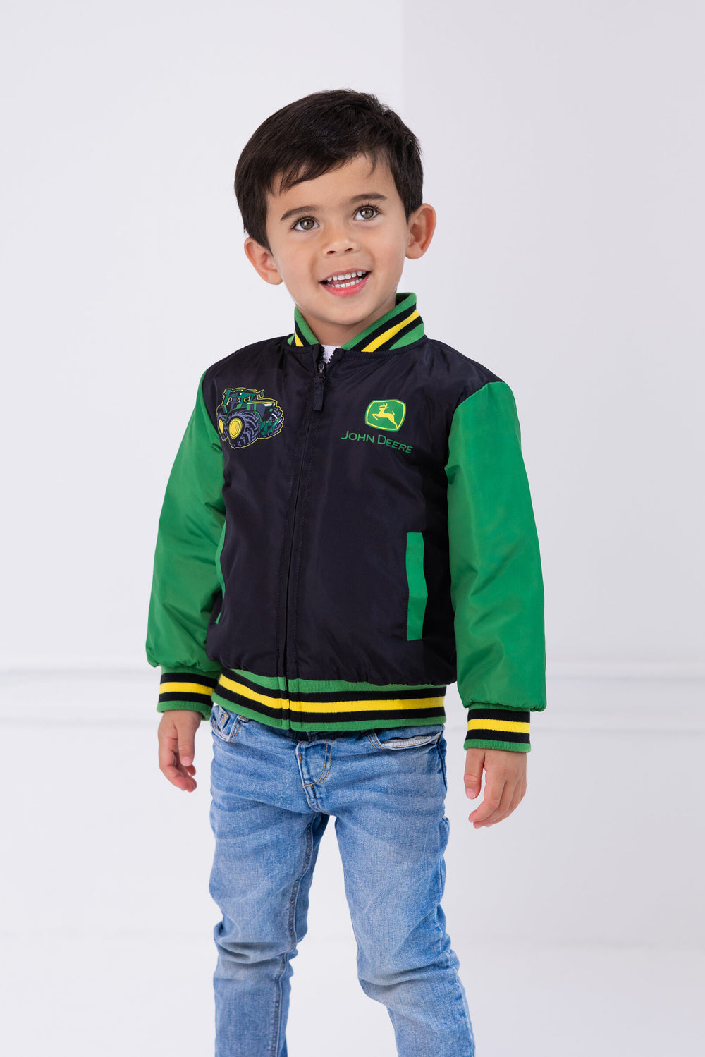 John Deere Tractor Varsity Zip Up Bomber Jacket Toddler to Little