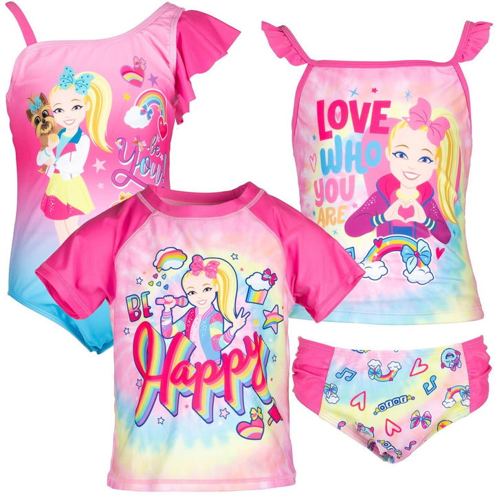 JoJo Siwa One Piece Bathing Suit Rash Guard Tankini Top and Bikini Bottom 4 Swimsuit Set - imagikids