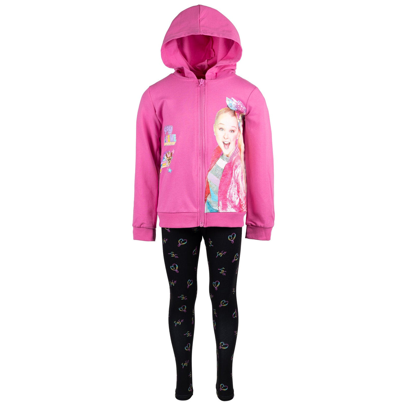 JoJo Siwa Zip Up French Terry Hoodie T-Shirt and Leggings 3 Piece Outfit Set - imagikids