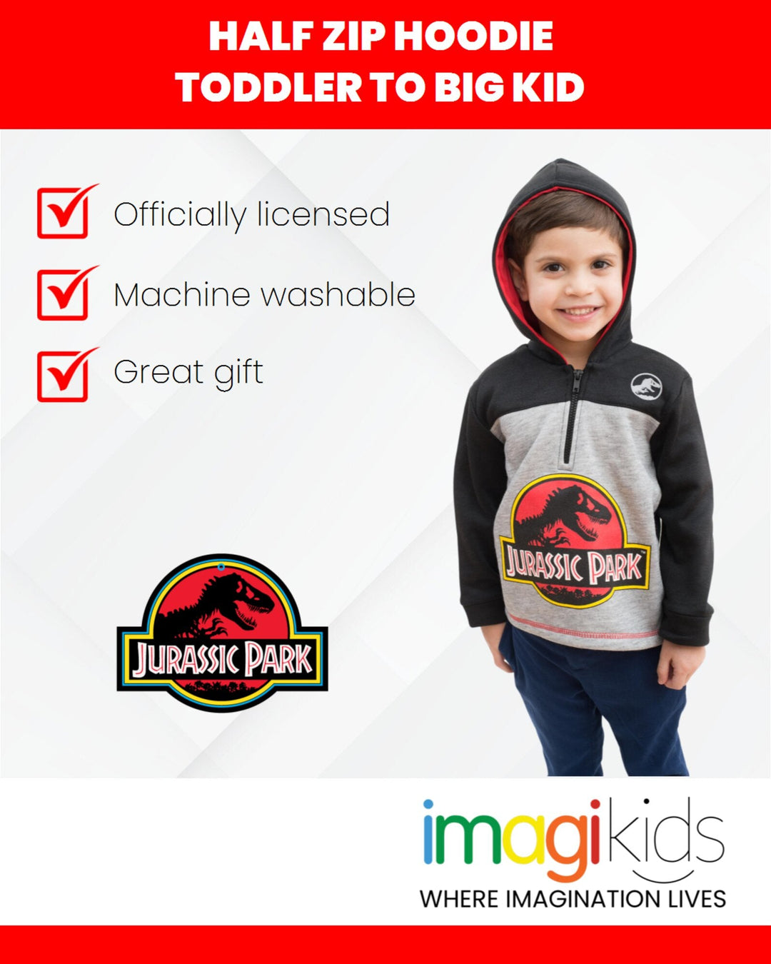 Jurassic Park Fleece Half Zip Hoodie - imagikids