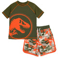 Jurassic Park T-Rex UPF 50+ Rash Guard Twill Swim Trunks Outfit Set Toddler