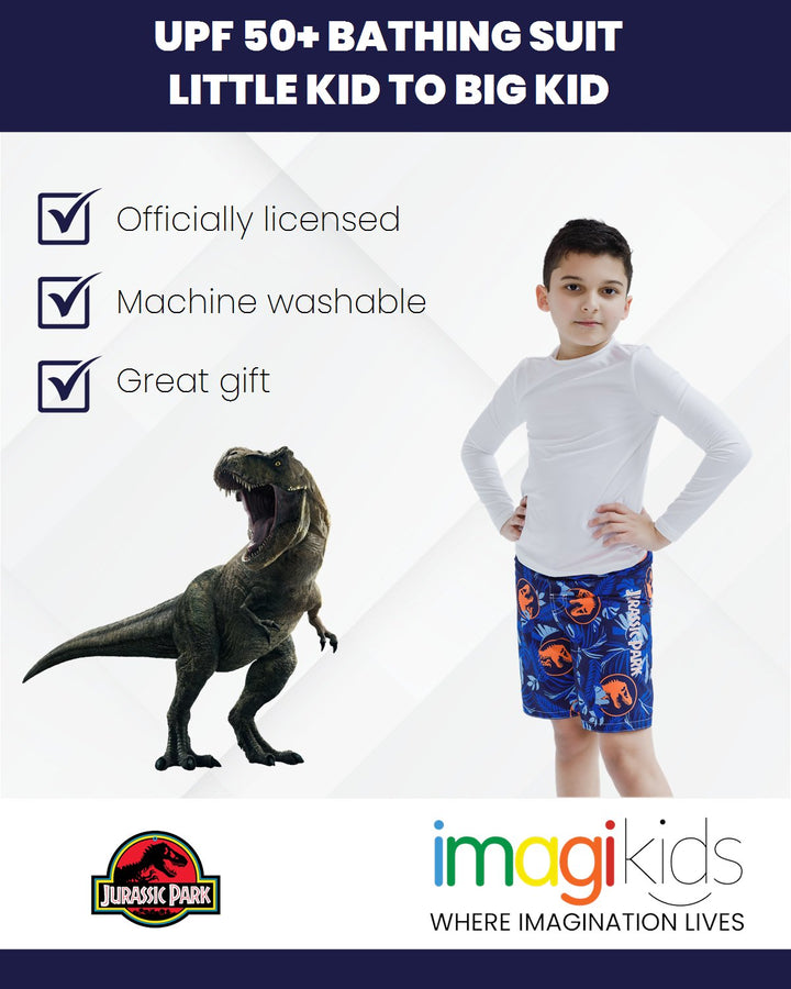 Jurassic Park T - Rex UPF 50+ Swim Trunks Bathing Suit - imagikids