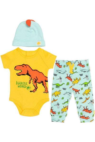 Jurassic World 3 Piece Outfit Set: Bodysuit Pants Hat - imagikids