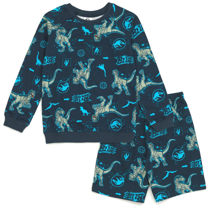 Jurassic World Jurassic Park Blue (Dinosaur) French Terry Sweatshirt and Bike Shorts - imagikids