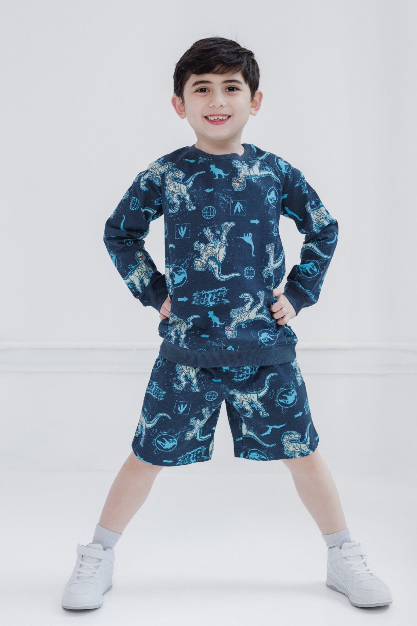 Jurassic World Jurassic Park Blue (Dinosaur) French Terry Sweatshirt and Bike Shorts - imagikids