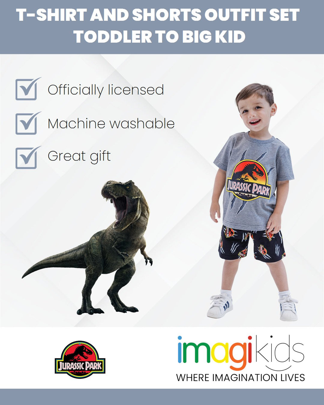 Jurassic World Jurassic Park T-Rex T-Shirt and French Terry Shorts Outfit Set - imagikids