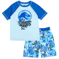 Jurassic World Jurassic Park UPF 50+ Raglan Rash Guard and Swim Trunks Outfit Set Little Kid to Big Kid