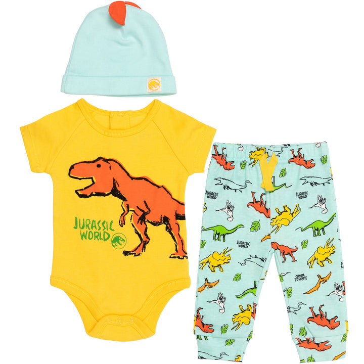 Jurassic World 3 Piece Outfit Set: Bodysuit Pants Hat