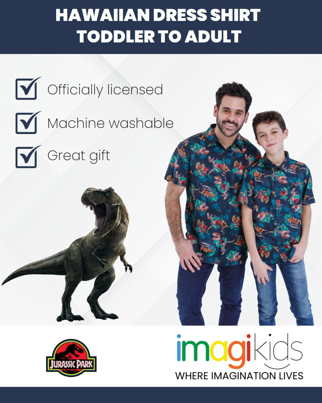 Jurassic World Park T-Rex Hawaiian Button Down Dress Shirt - imagikids