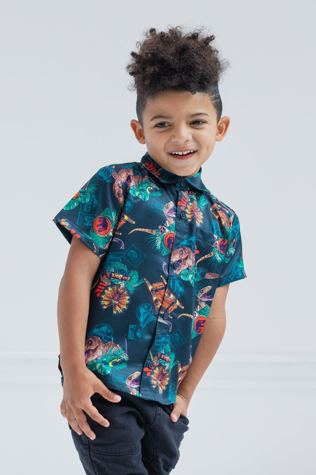 Jurassic World Park T - Rex Hawaiian Button Down Dress Shirt - imagikids