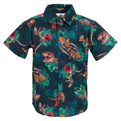 Jurassic World Park T - Rex Hawaiian Button Down Dress Shirt - imagikids