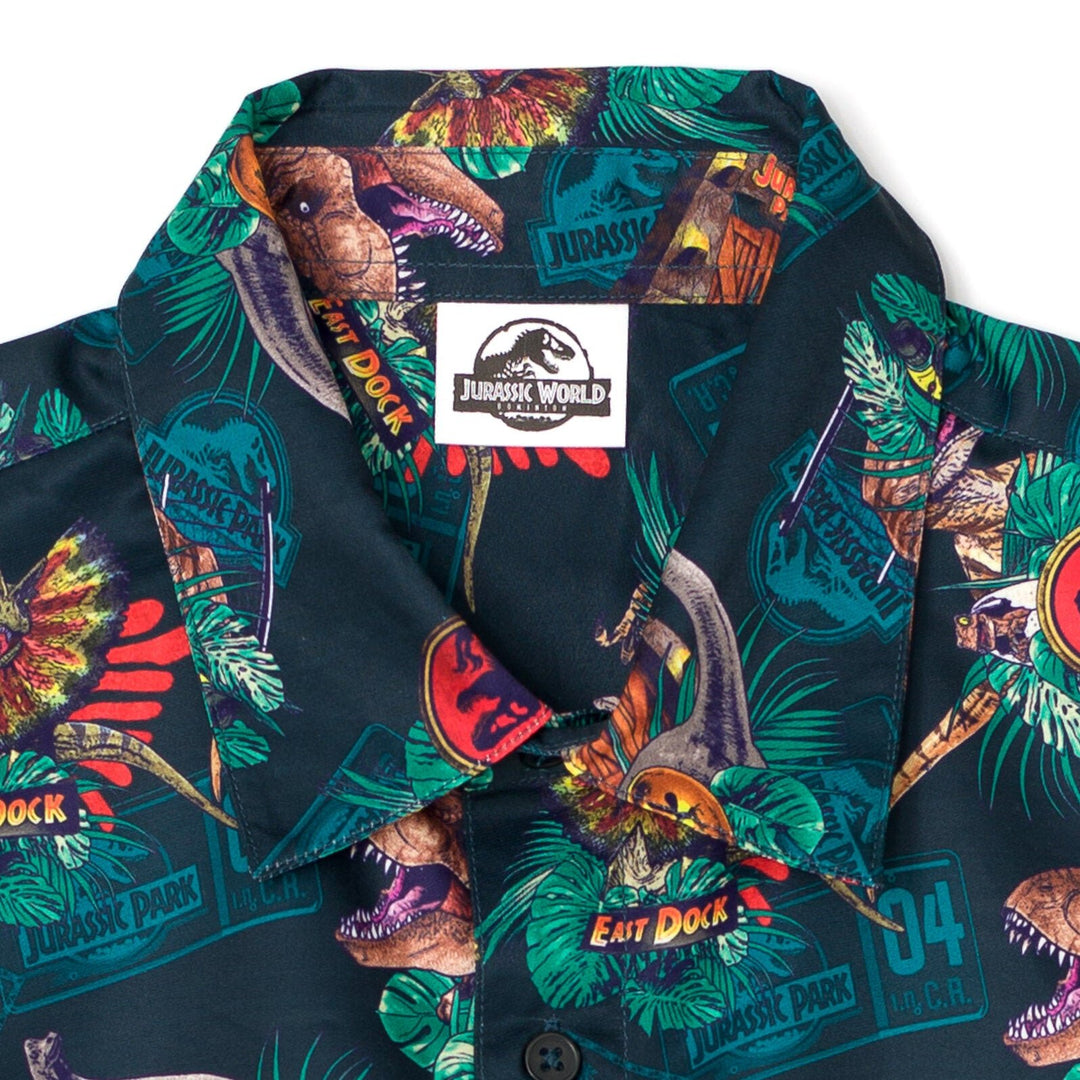 Jurassic World Park T-Rex Hawaiian Button Down Dress Shirt - imagikids