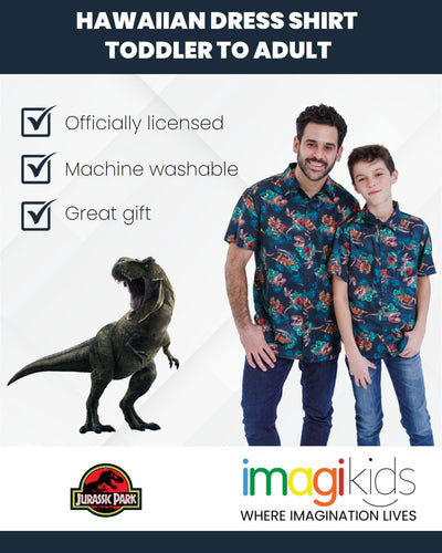 Jurassic World Park T-Rex Hawaiian Button Down Dress Shirt - imagikids