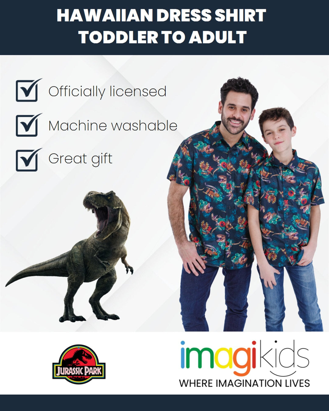 Jurassic World Park T - Rex Hawaiian Button Down Dress Shirt - imagikids