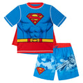 Justice League Superman Cosplay Rash Guard, Swim Trunks and Detachable Cape UPF 50+ 3 Piece Outfit Set