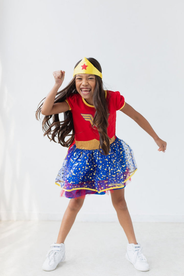 Justice League Wonder Woman Cosplay Tulle Costume Dress Cape and Headband 3 Piece Set - imagikids