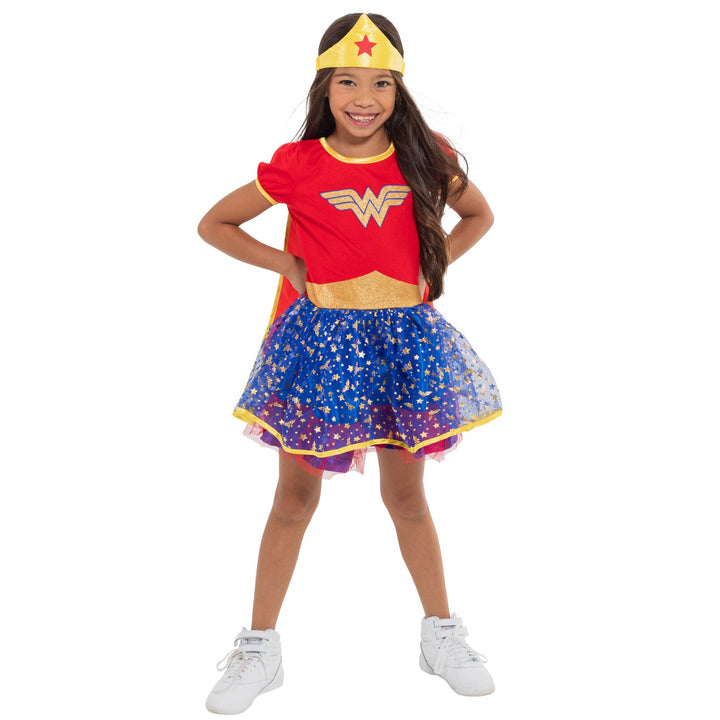 Justice League Wonder Woman Cosplay Tulle Costume Dress Cape and Headband 3 Piece Set - imagikids