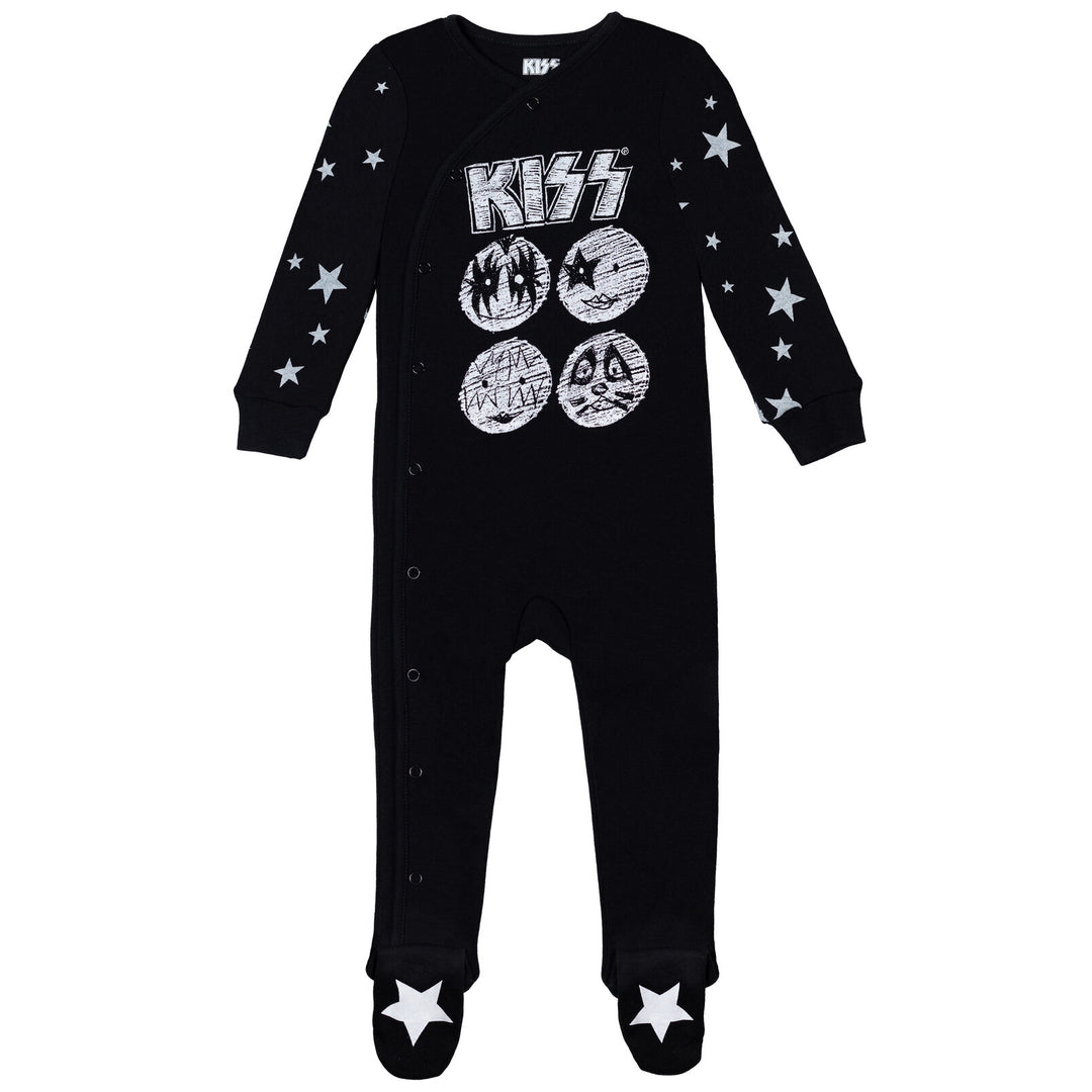 KISS Rock Band Conjunto de 4 piezas: Sleep N' Play Overol Body Shorts Bib