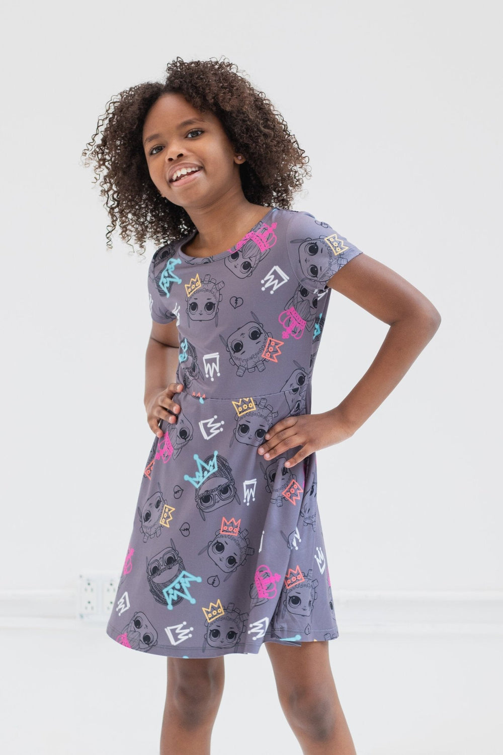 L.O.L. Surprise! Queen Bee Kitty Queen Girls Skater Sequin Dresses Scrunchie Toddler to Big Kid - imagikids