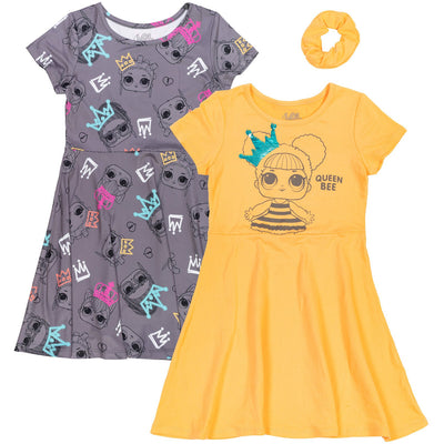 L.O.L. Surprise! Queen Bee Kitty Queen Girls Skater Sequin Dresses Scrunchie Toddler to Big Kid - imagikids