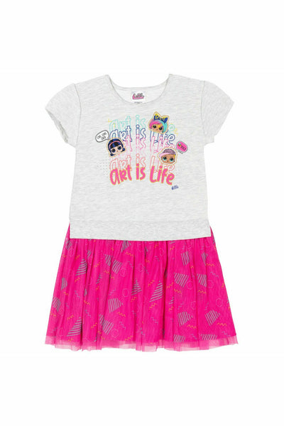 L.O.L. Surprise Tulle French Terry Short Sleeve Dress - imagikids