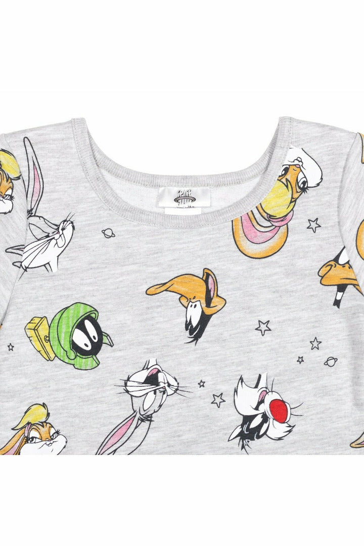 Looney Tunes Space Jam French Terry Short Sleeve Dress with Scrunchy - imagikids