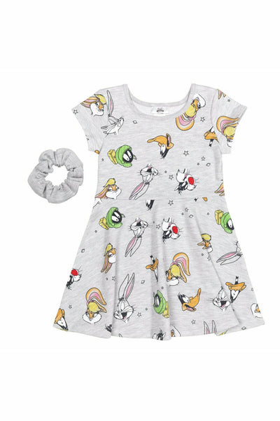 Looney Tunes Space Jam French Terry Short Sleeve Dress with Scrunchy - imagikids