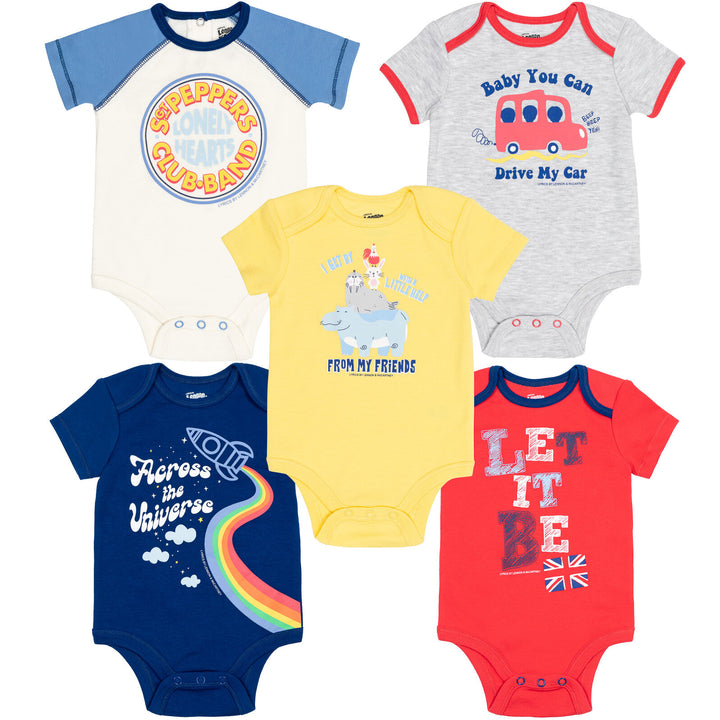 Lyrics by Lennon and McCartney 5 Pack Short Sleeve Bodysuits