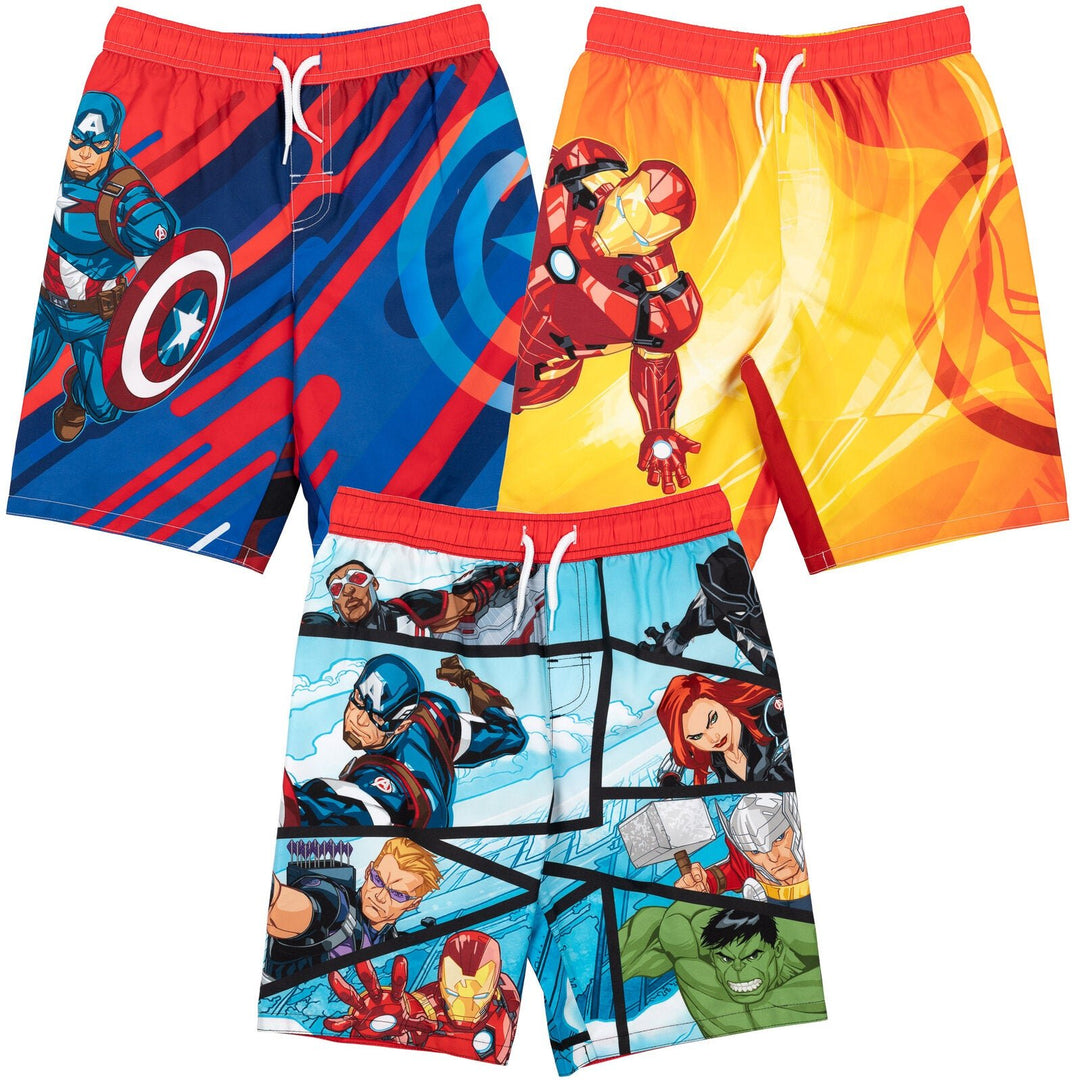 Marvel Avengers 3 Pack UPF 50+ Swim Trunks Bathing Suits - imagikids