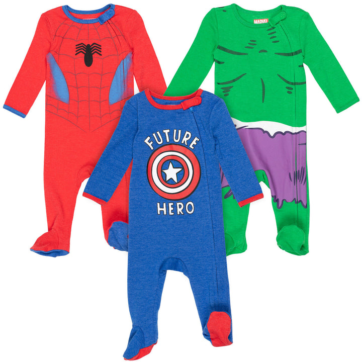 Marvel Avengers 3 Pack Zip-Up Long Sleeve Sleep N' Play Coveralls