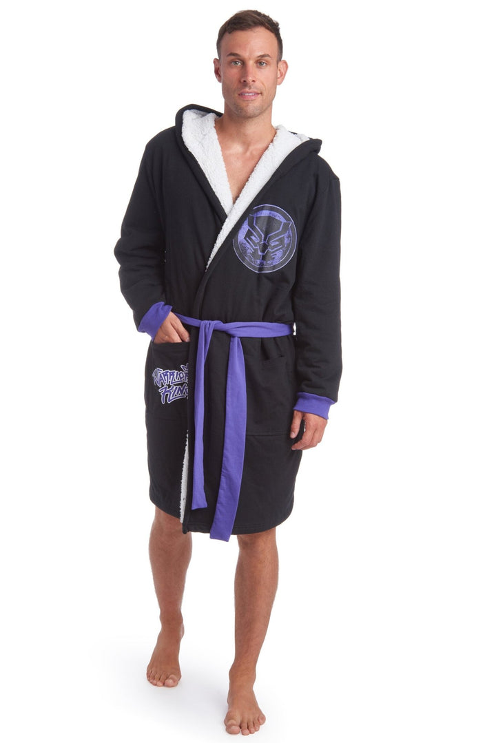 Marvel Avengers Black Panther French Terry Long Sleeve Pajama Sleep Robe - imagikids