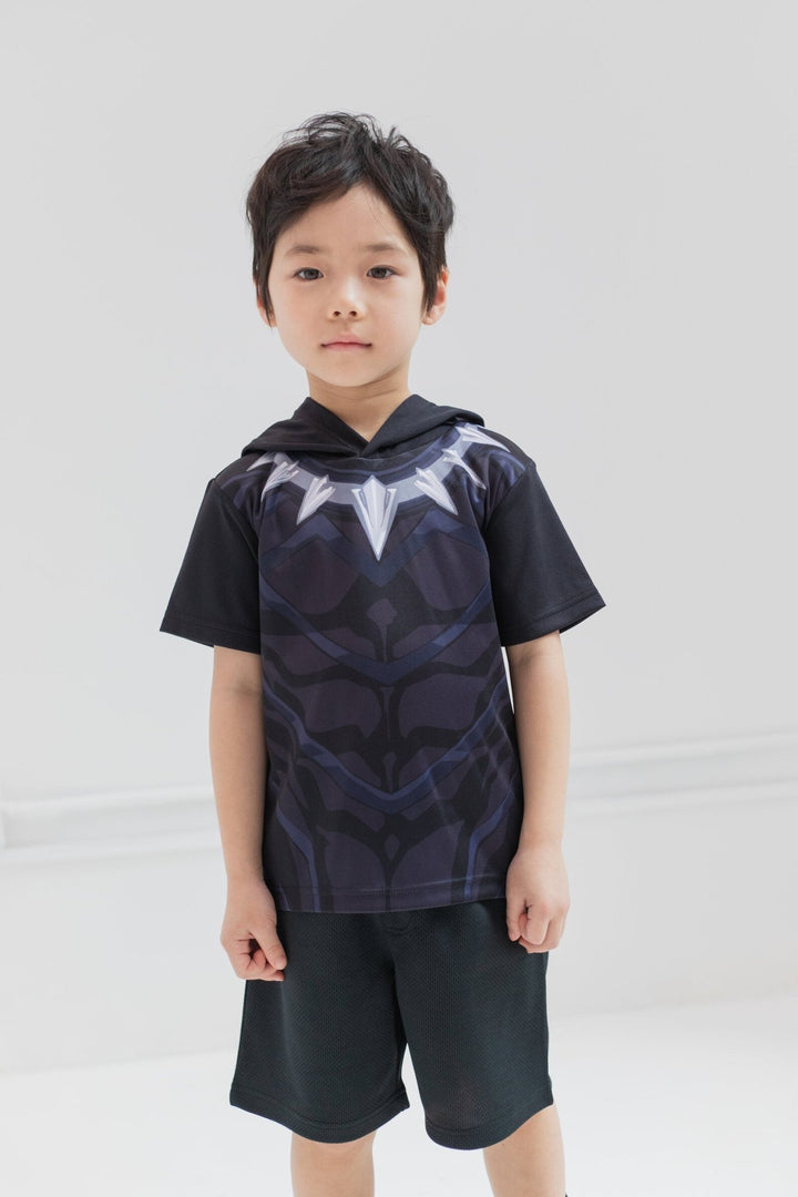 Marvel Avengers Black Panther Hooded Athletic T-Shirt Mesh Shorts Outfit Set - imagikids