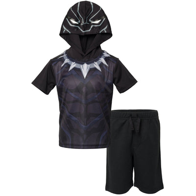 Marvel Avengers Black Panther Hooded Athletic T-Shirt Mesh Shorts Outfit Set - imagikids