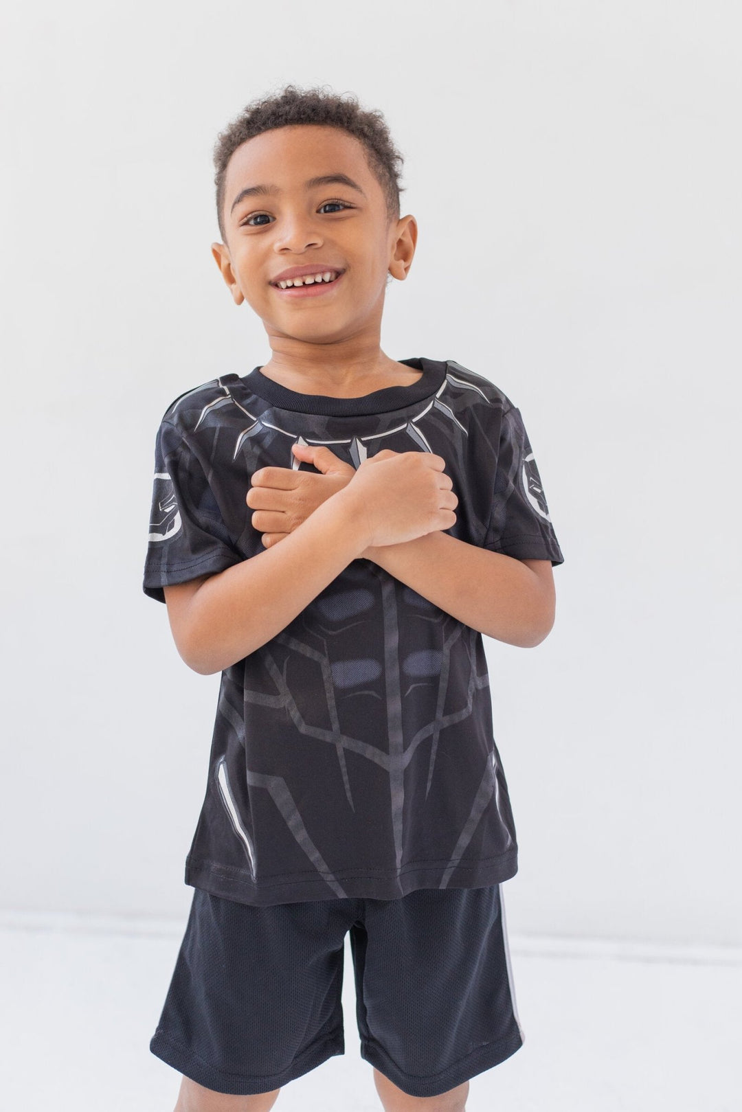 Marvel Avengers Black Panther Metallic Print Athletic T-Shirt and Shorts Outfit Set - imagikids