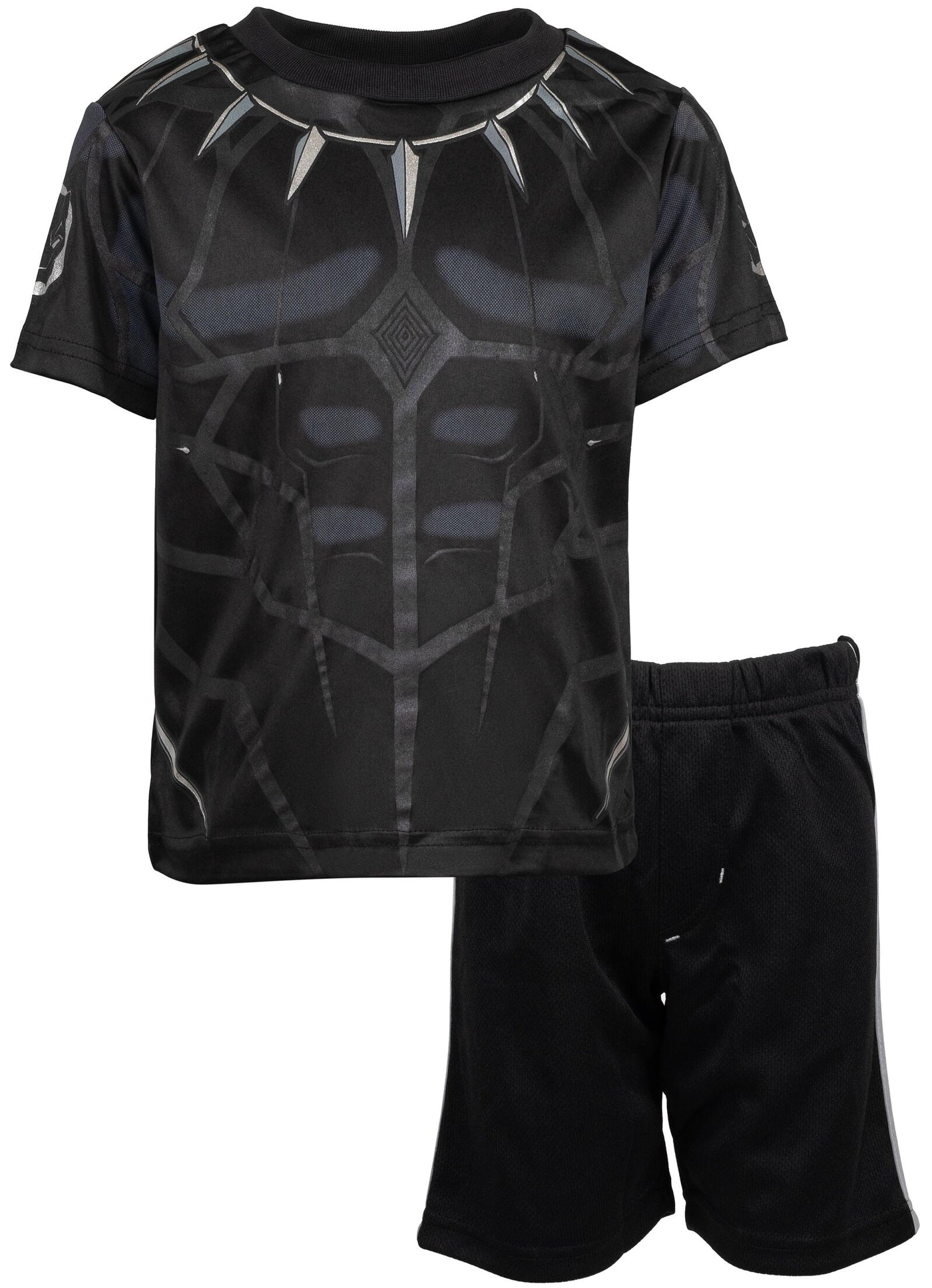 Marvel Avengers Black Panther Metallic Print Athletic T-Shirt and Shorts Outfit Set