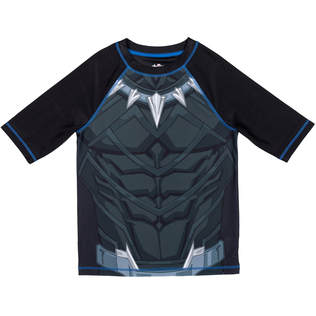 Marvel Avengers Black Panther UPF 50+ Rash Guard Swim Trunks Outfit Set - imagikids