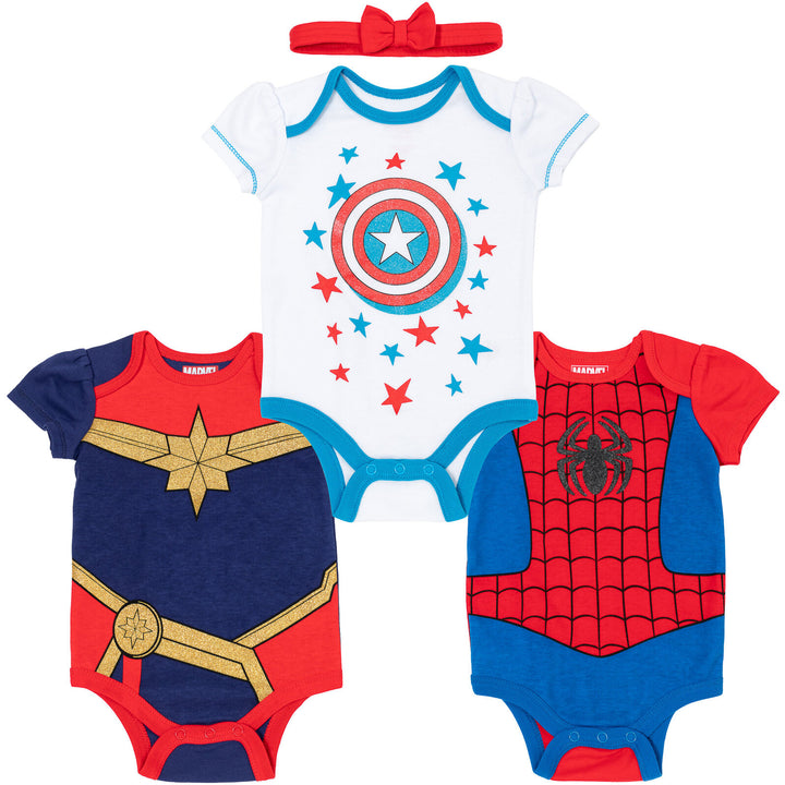 Avengers 3 Pack Short Sleeve Bodysuit & Headband Set