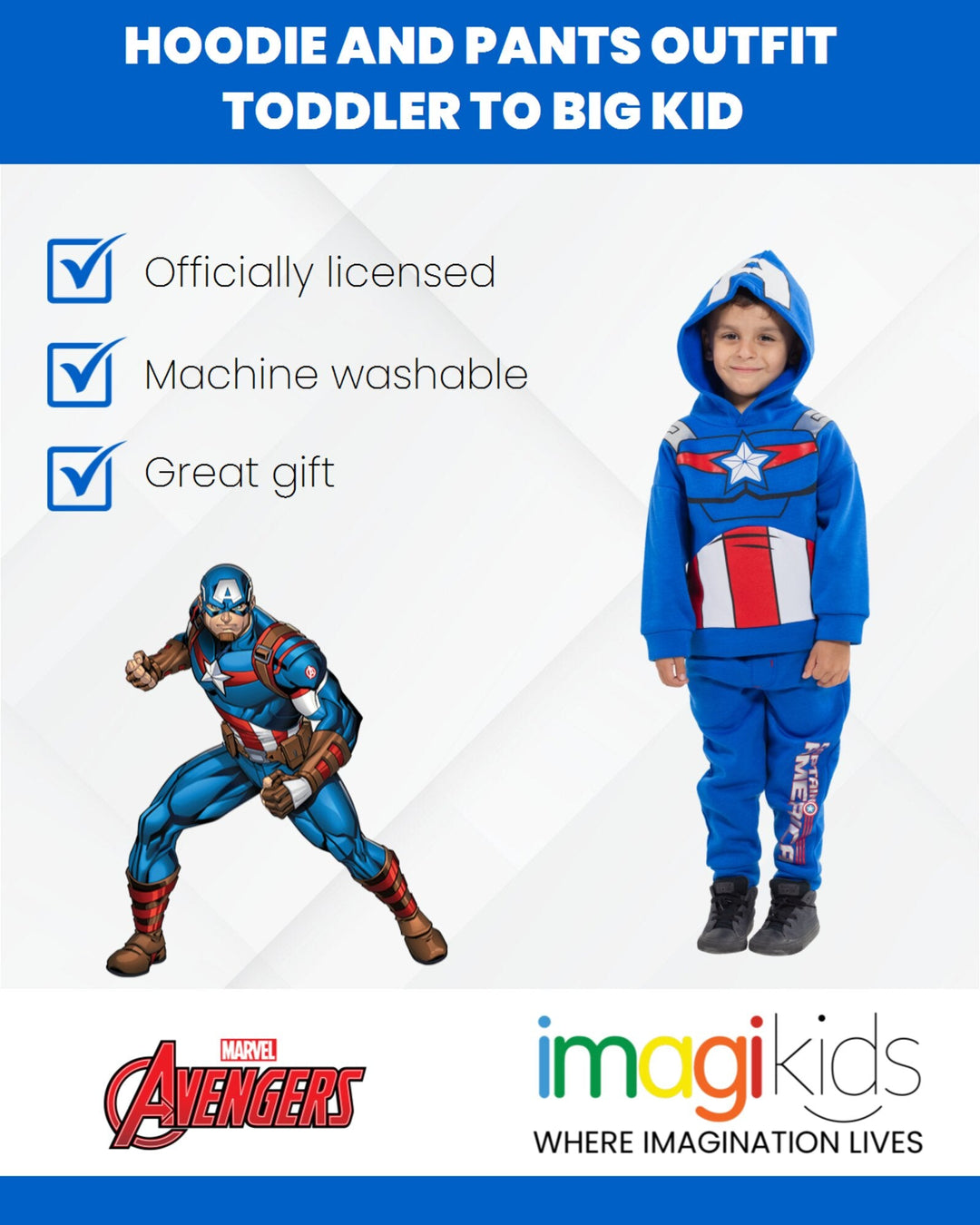 Marvel Avengers Captain America Fleece Pullover Hoodie and Pants Outfit Set - imagikids