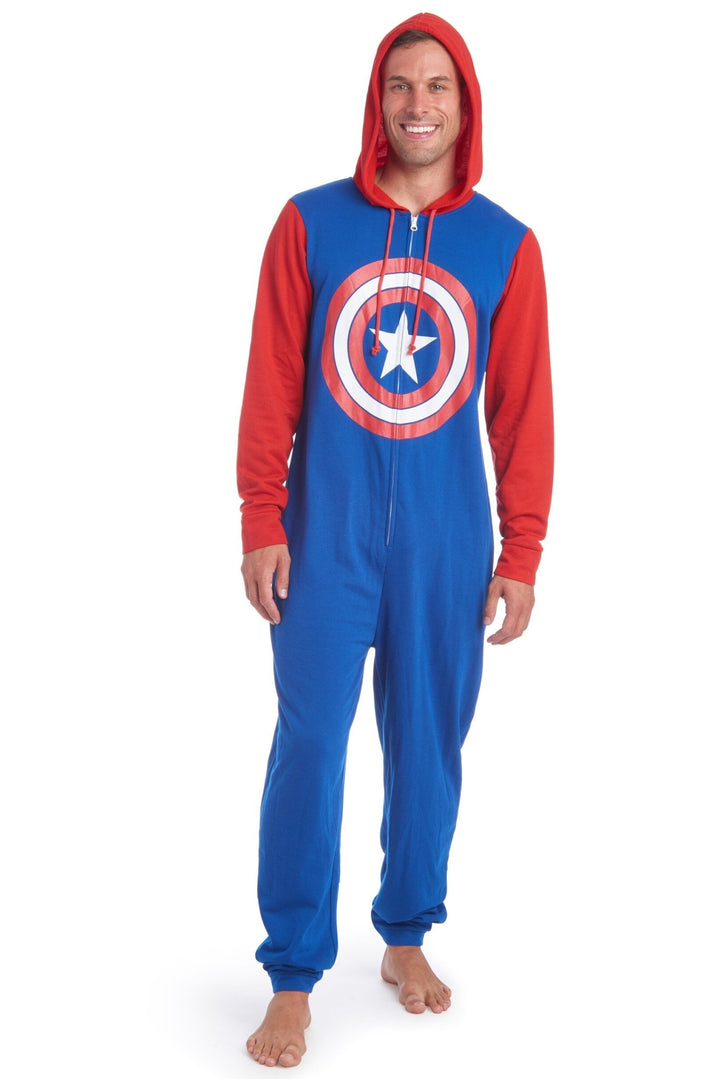 Marvel Avengers Captain America Fleece Zip Up Pajama Coverall - imagikids