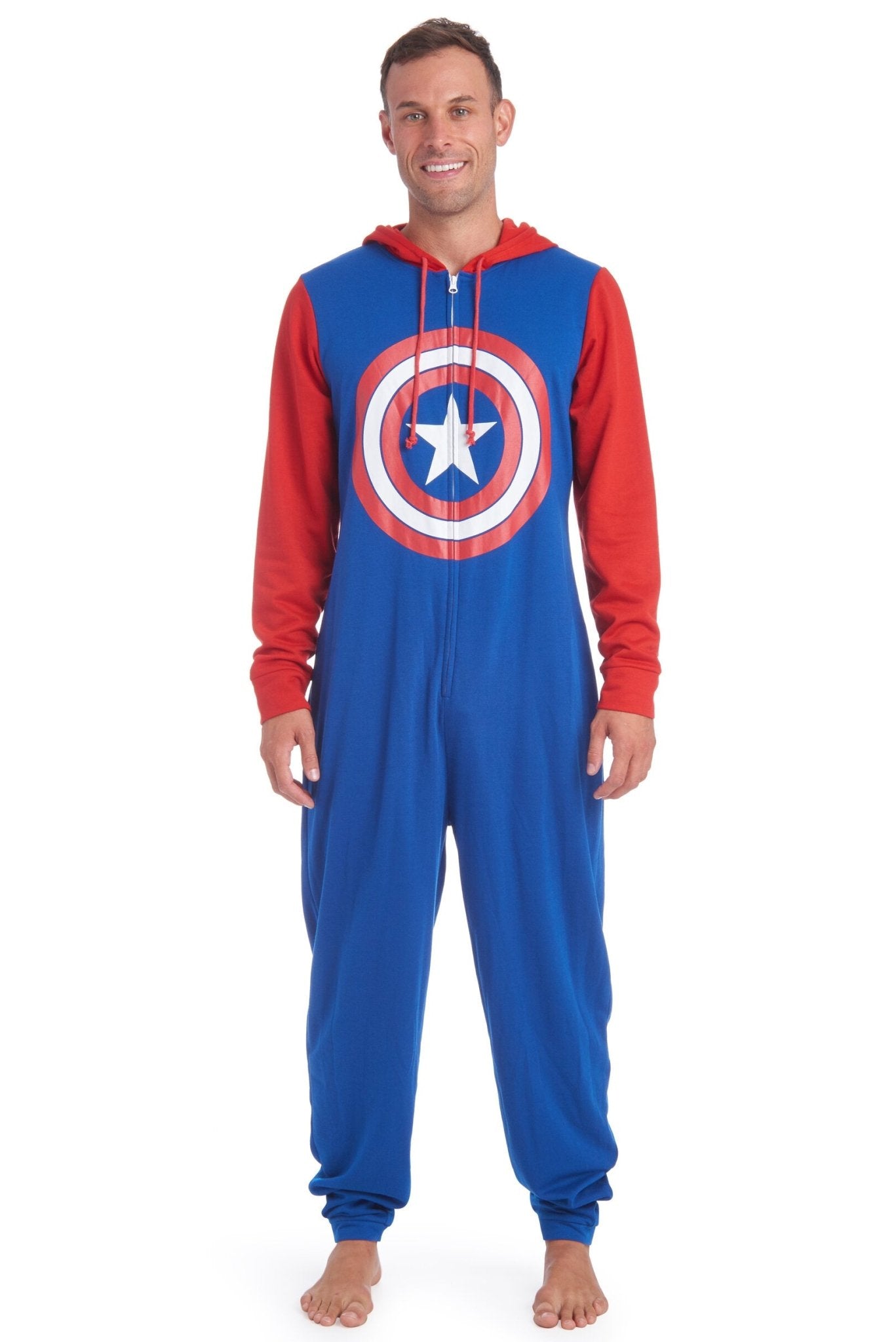 Marvel Avengers Captain America Fleece Zip Up Pajama Coverall - imagikids