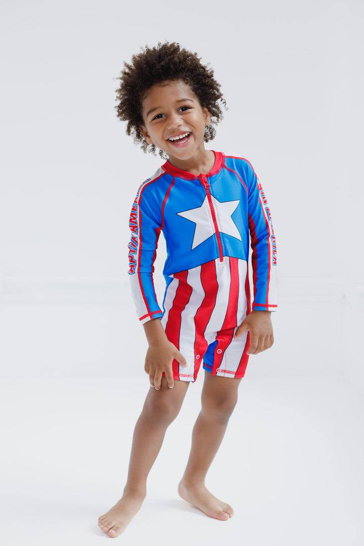 Marvel Avengers Captain America Half Zip UPF 50+ Up One Piece Bathing Suit