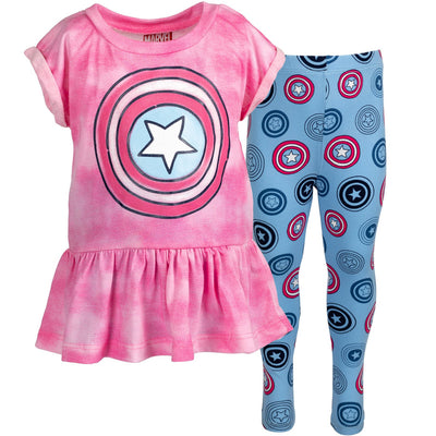 Marvel Avengers Captain America Peplum T-Shirt and Leggings Outfit Set - imagikids