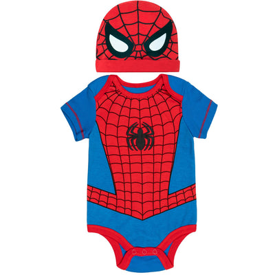 Marvel Avengers Captain America Spider-Man Thor Hulk Cosplay Short Sleeve Baby Bodysuit and Hat Newborn to Infant - imagikids