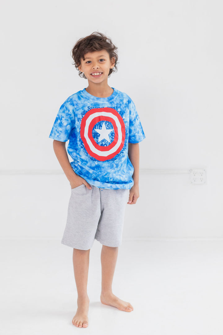 Camiseta con gráfico de Capitán América de Marvel y pantalones cortos de felpa francesa