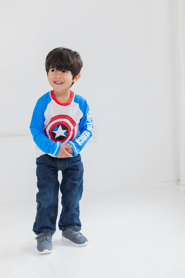 Marvel Avengers Captain America UPF 50+ Pullover Rash Guard Swim Shirt - imagikids