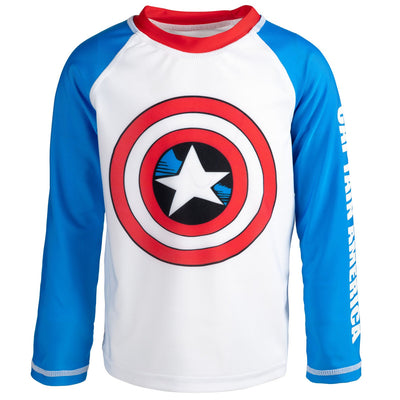 Marvel Avengers Captain America UPF 50+ Pullover Rash Guard Swim Shirt - imagikids